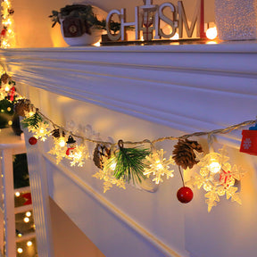 Snowflake Christmas String Lights, Christmas Decoration Lights with Pine Cone 2M 20lights