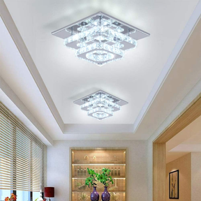 2 Layers Round LED Crystal Silver Ceiling Light for Hallway Kitchen