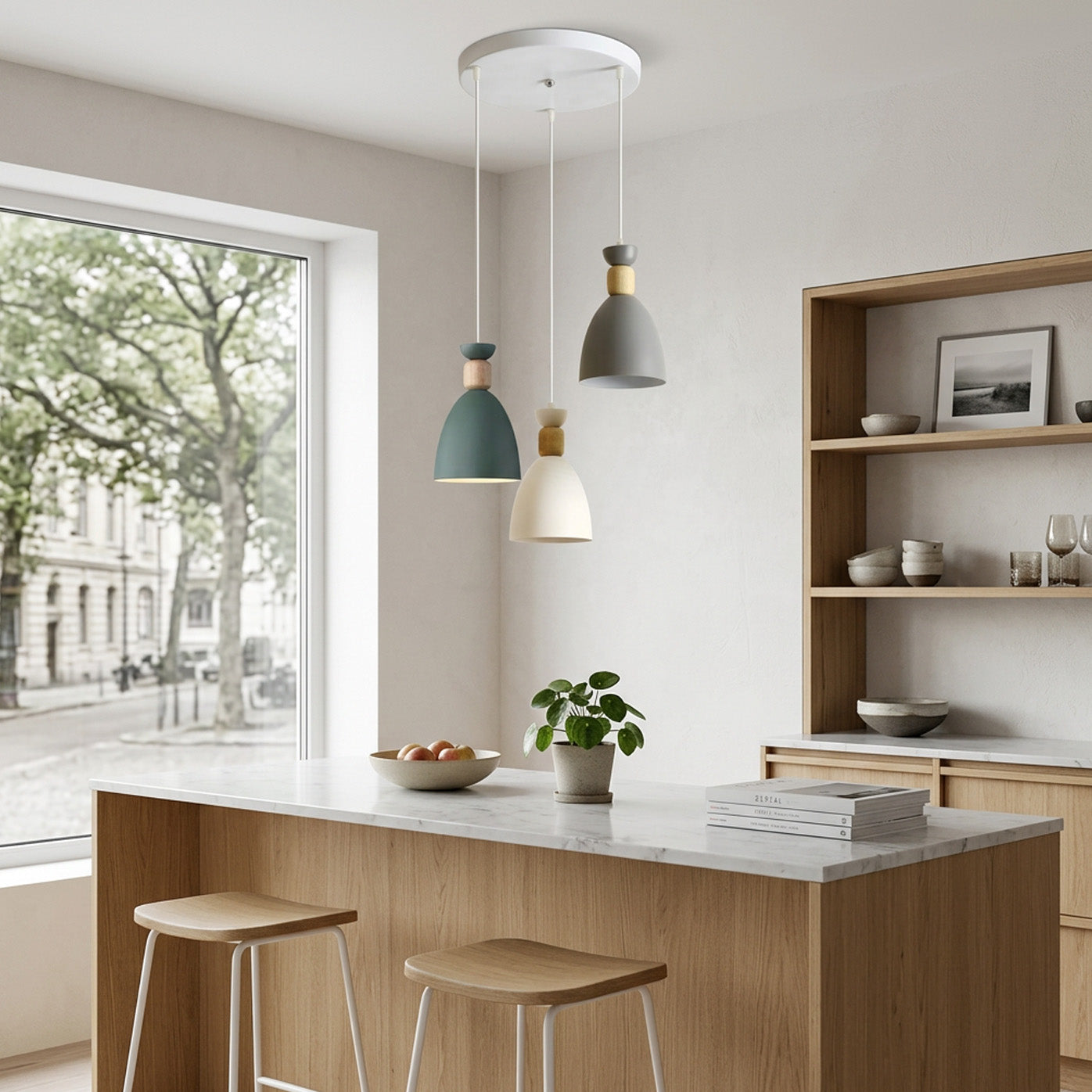 Nordic Wooden Metal Pendant Light Fixture for Kitchen Island