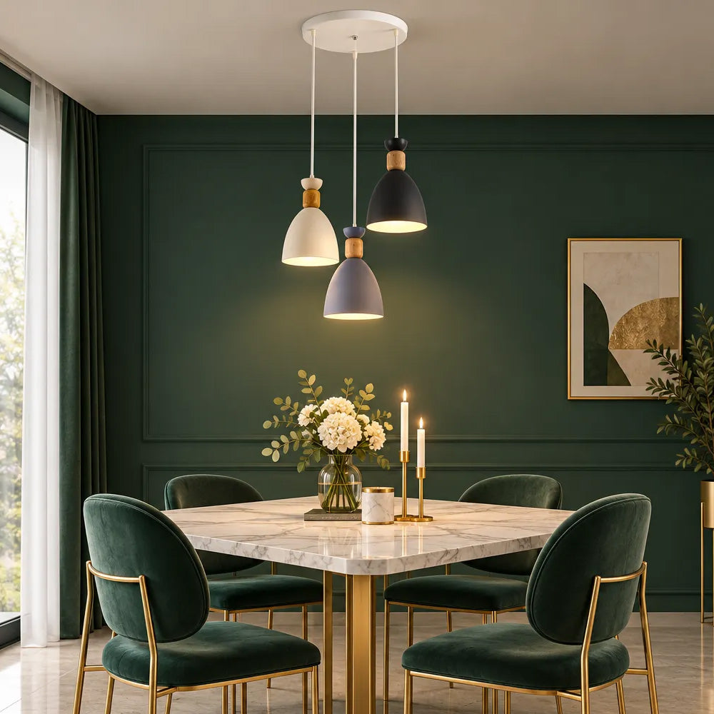 Nordic Wooden Metal Pendant Light Fixture for Kitchen Island
