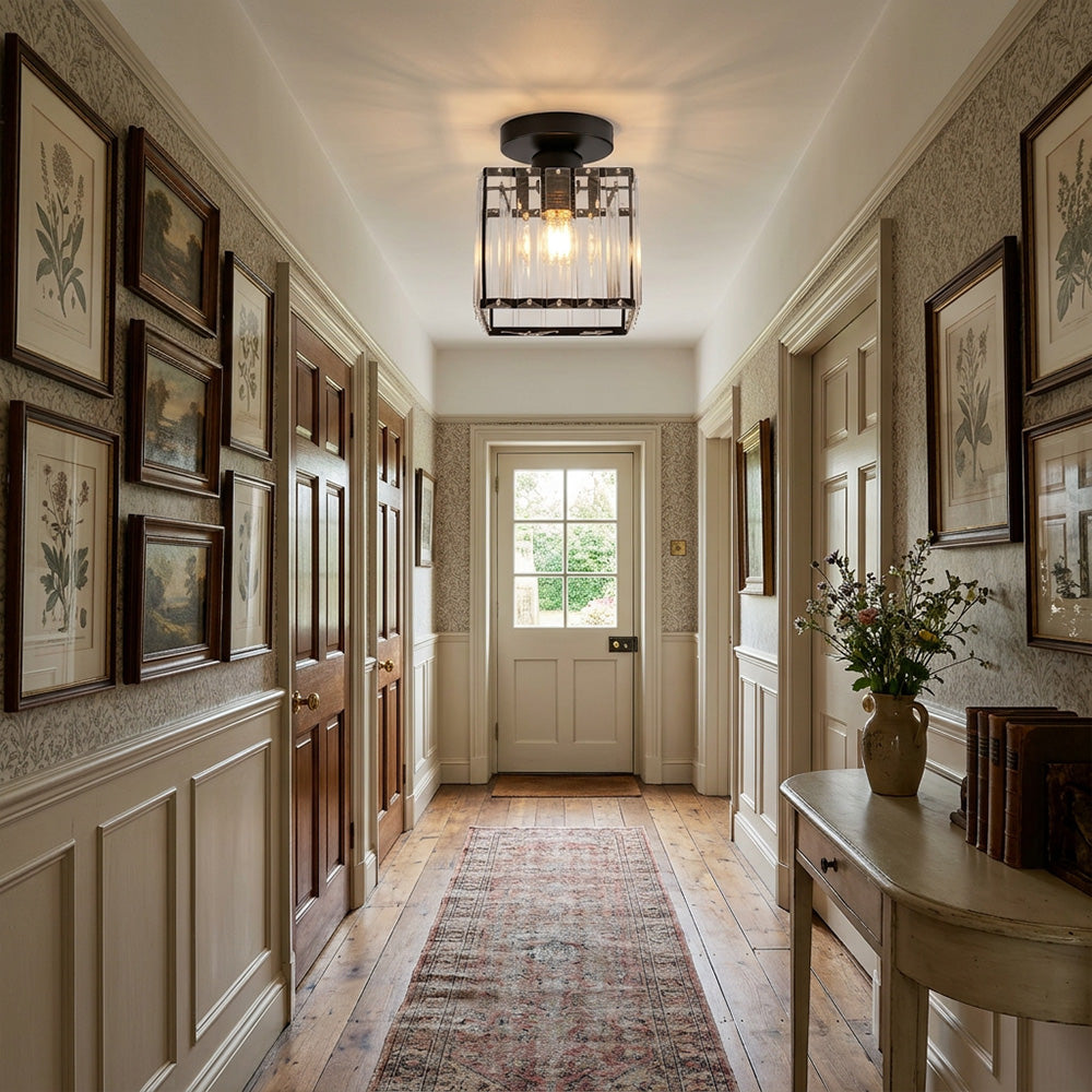 Modern K9 Crystal Hallway Semi Flush Ceiling Lights for Corridor Loft Balcony