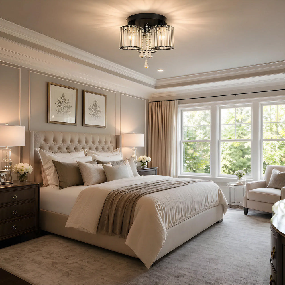 3 -Light Semi-flush Mount Ceiling Light with Cylinder Crystal Shade