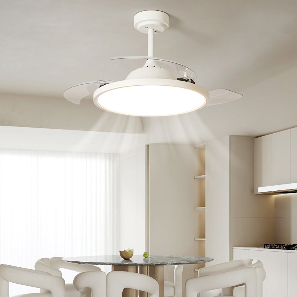 White Simple Design Flush Ceiling Fan With LED Lights