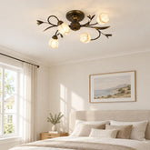 Traditional Floral Semi Flush Mount Glass Ceiling Lights for Bedroom