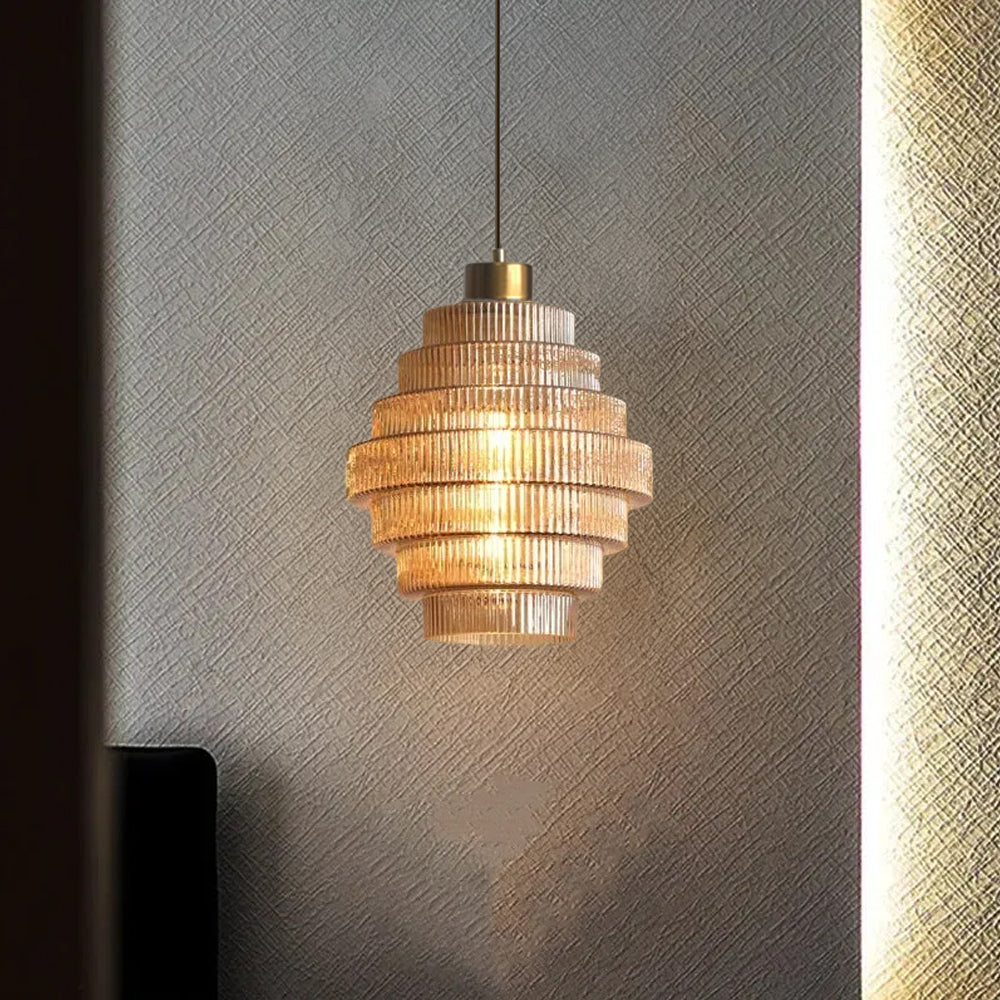 Antique Stripped Glass Brass Pendant Light