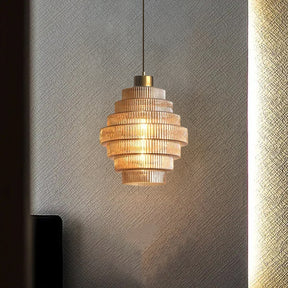 Antique Stripped Glass Brass Pendant Light