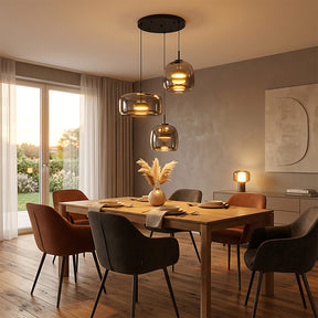 Elegant Amber Glass Iron LED Pendant Lights for Living Room