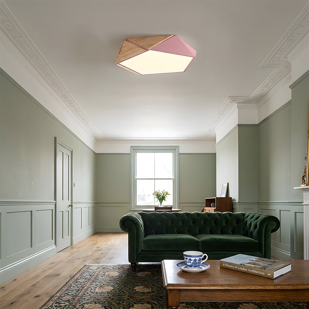 LED Dimmable Wooden Acrylic Geometric Flush Mount Ceiling Lights For Living Room