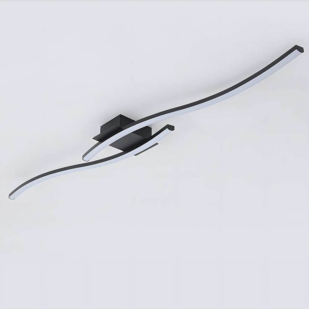Modern Black Linear Flush Mount Wave LED Ceiling Lights for Bedroom
