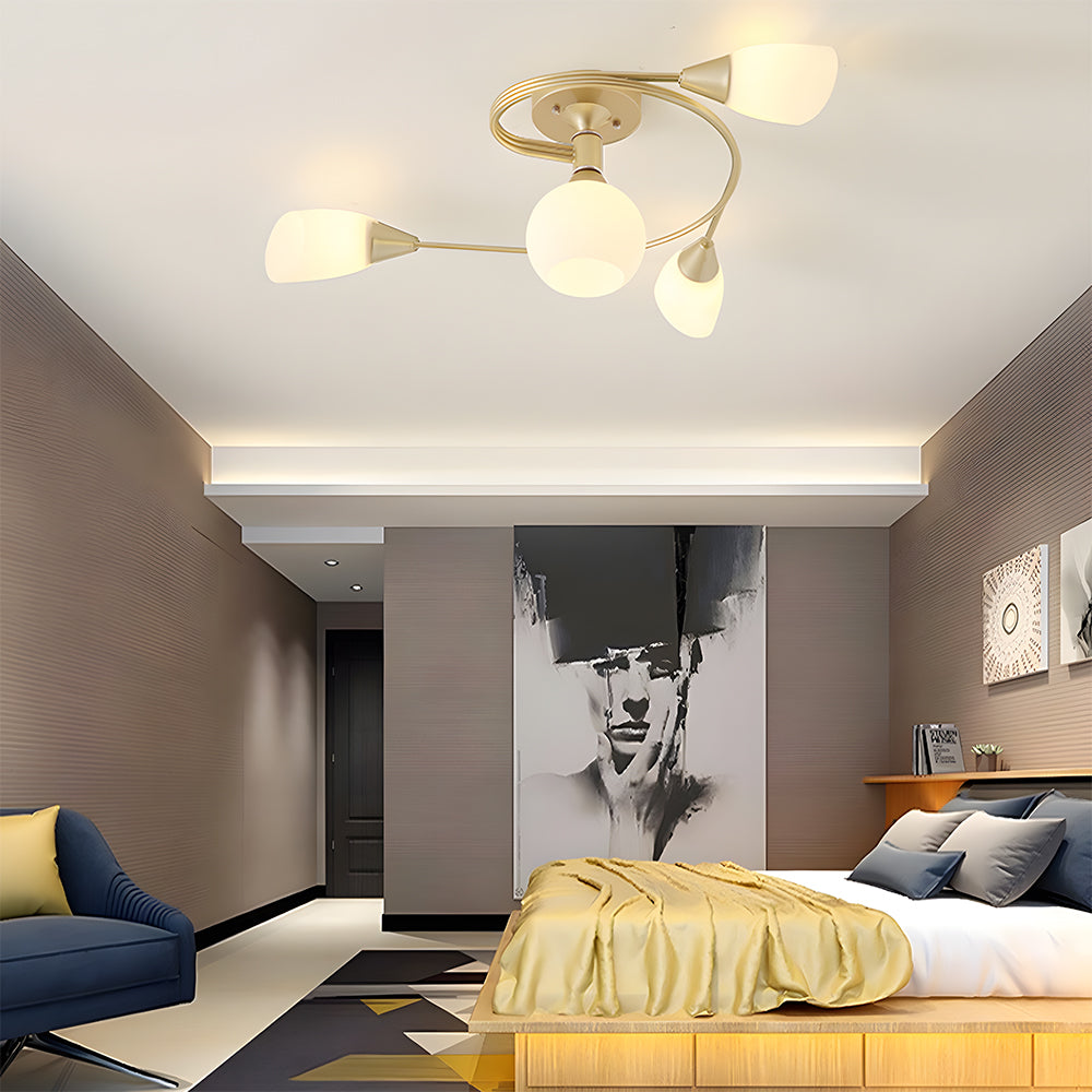 Modern Creative Ceiling Light Semi Flush Mount with White Glass Shade