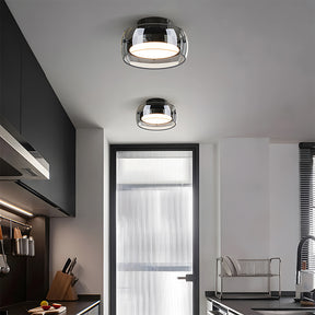 Vintage Retro Glass Flush LED Ceiling Light in Black, D20cm