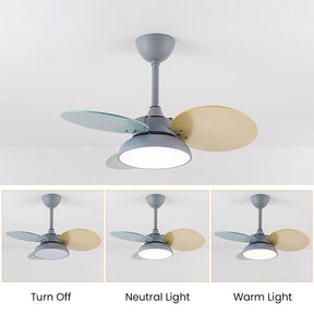 Macaron Colorful Round Ceiling Fan With LED Light For Children's Room