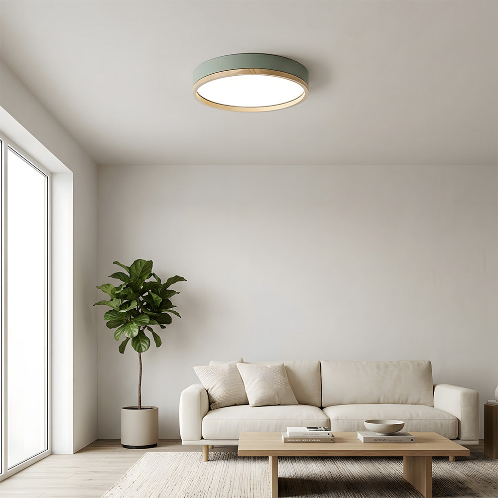 Contemporary Round Flush Mount Wooden Acrylic LED Ceiling Lights for Dining Room