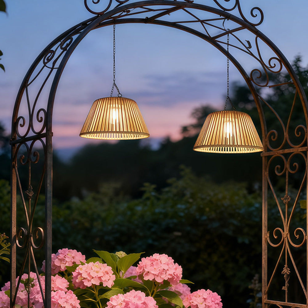 Waterproof Outdoor Solar Woven Rattan Pendant Lights for Porch Garden