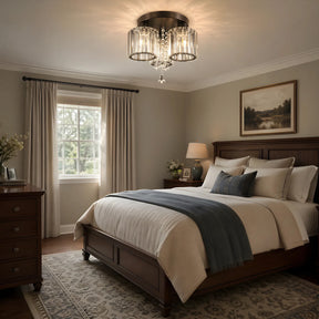 3 -Light Semi-flush Mount Ceiling Light with Cylinder Crystal Shade