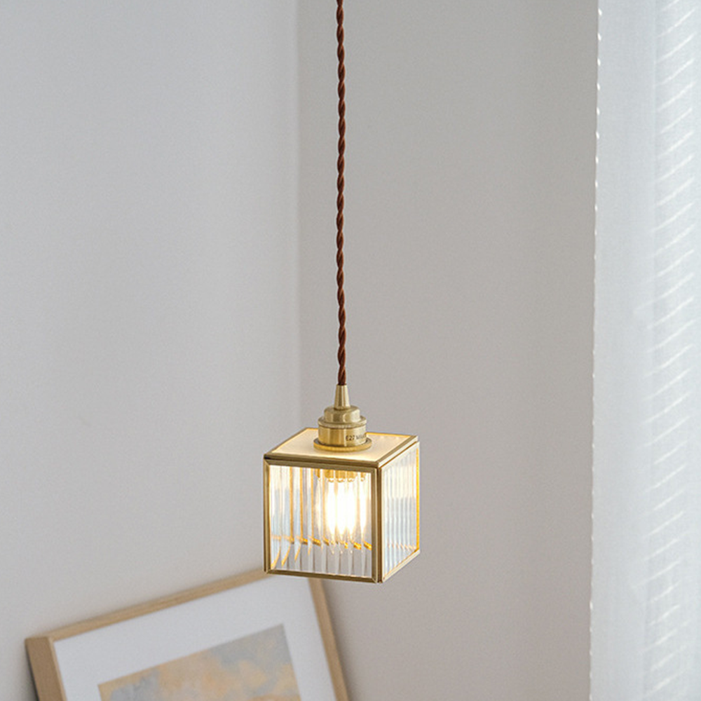 Cube Glass and Iron Clear Pendant Lights