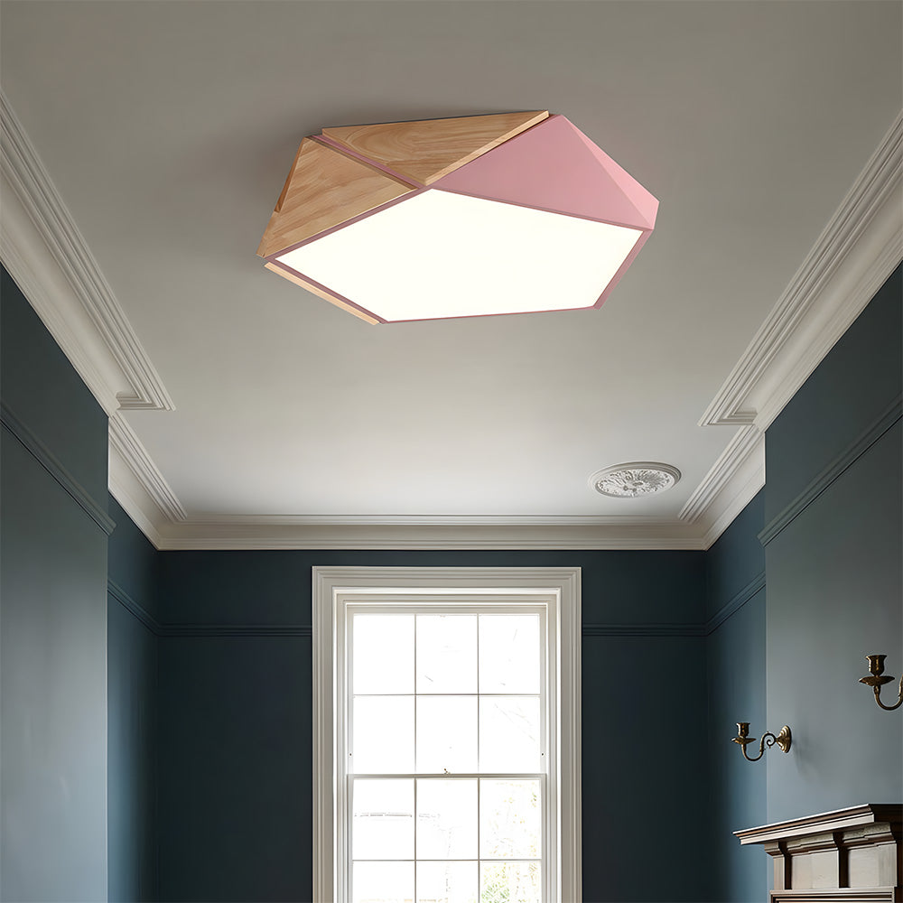 LED Dimmable Wooden Acrylic Geometric Flush Mount Ceiling Lights For Living Room