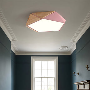 LED Dimmable Wooden Acrylic Geometric Flush Mount Ceiling Lights For Living Room
