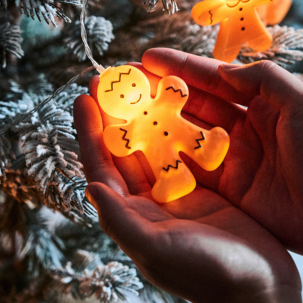 Christmas Gingerbread String Lights, Battery Operated for Christmas Decoration