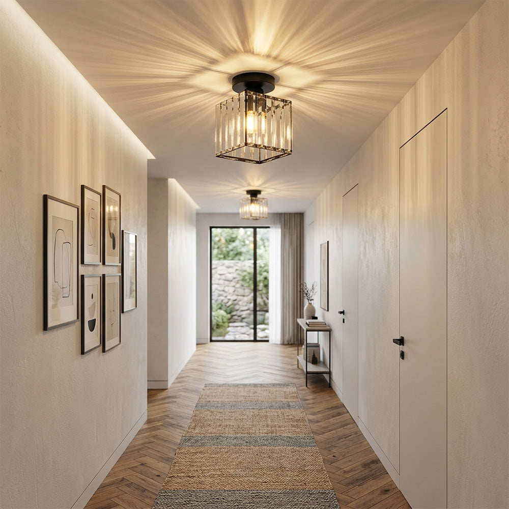 Modern K9 Crystal Hallway Semi Flush Ceiling Lights for Corridor Loft Balcony