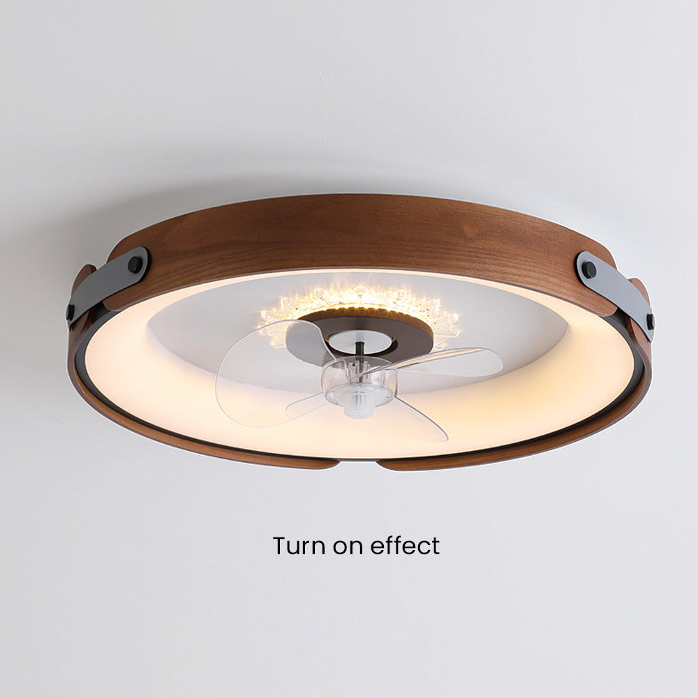 Wood Simple Round Ceiling Fan With LED Lighting