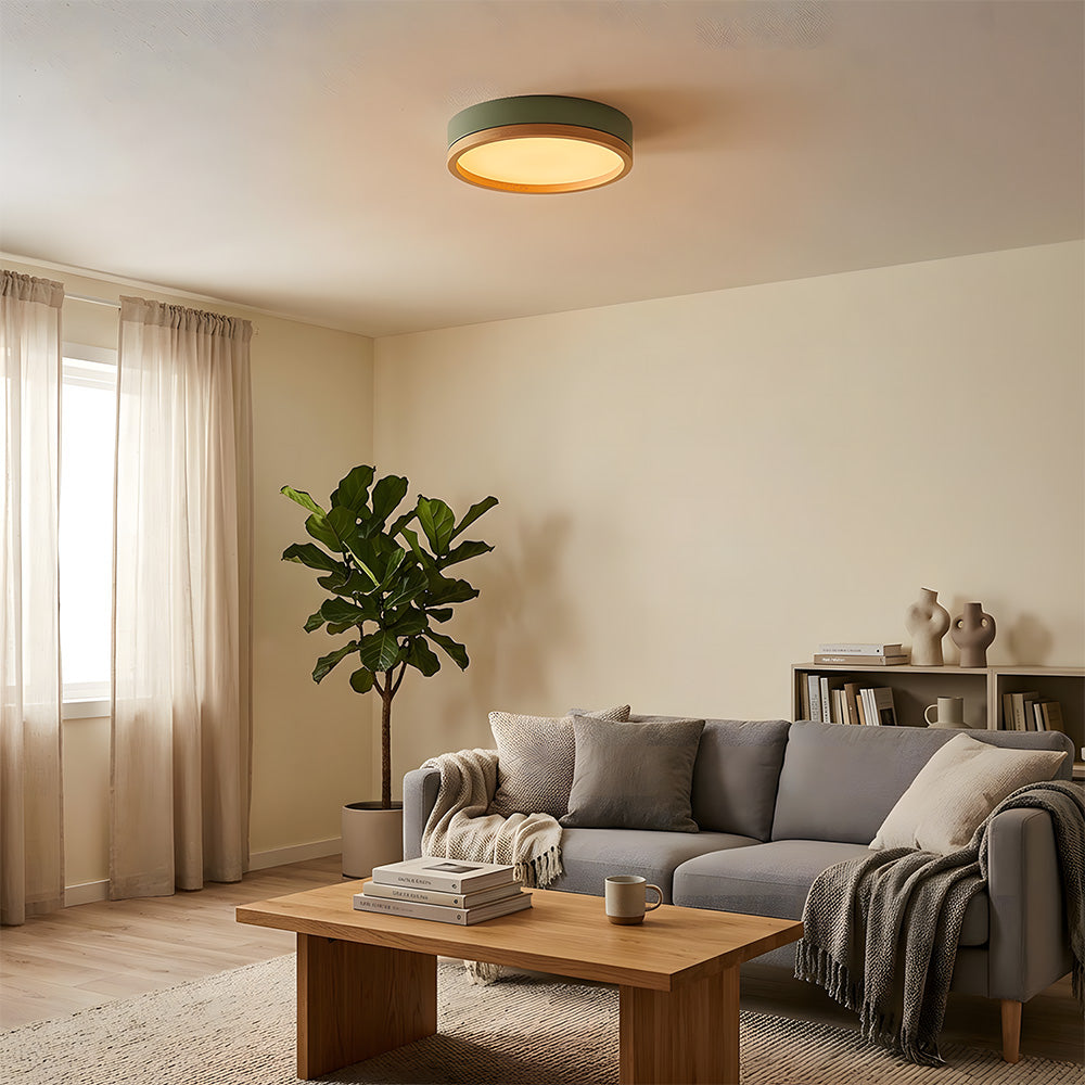 Contemporary Round Flush Mount Wooden Acrylic LED Ceiling Lights for Dining Room