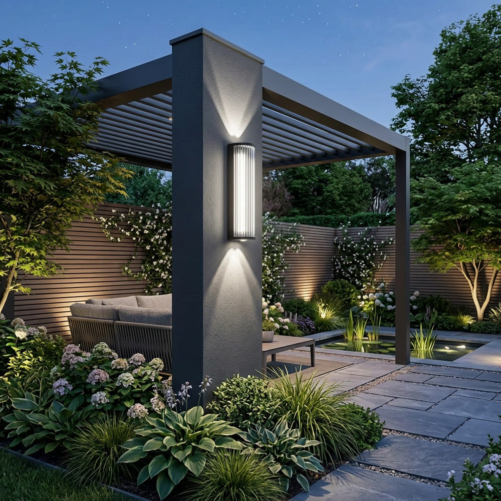 Atlas Fluted Glass Up and Down Outdoor Wall Light