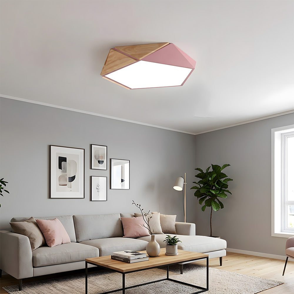 LED Dimmable Wooden Acrylic Geometric Flush Mount Ceiling Lights For Living Room