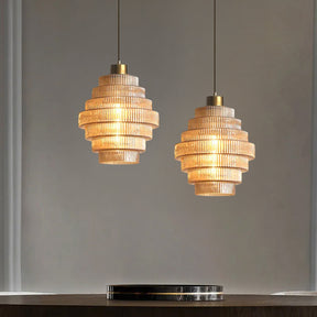 Antique Stripped Glass Brass Pendant Light