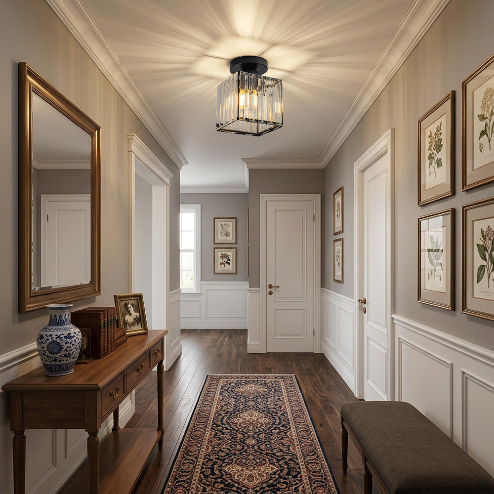 Modern K9 Crystal Hallway Semi Flush Ceiling Lights for Corridor Loft Balcony