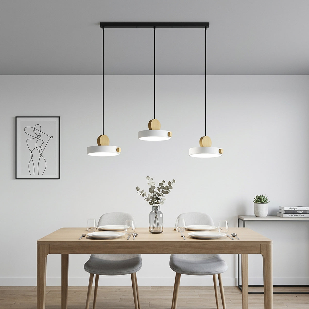 Nordic Circular Disc Iron & Wood Pendant Lights for Dining Area