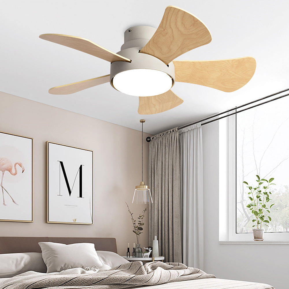 Contemporary Wood Semi-Flush Ceiling Fan With Lighting