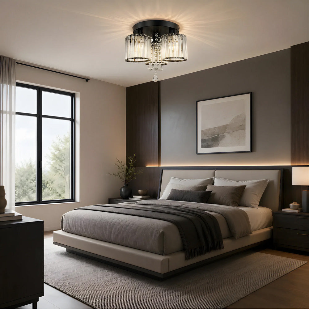 3 -Light Semi-flush Mount Ceiling Light with Cylinder Crystal Shade