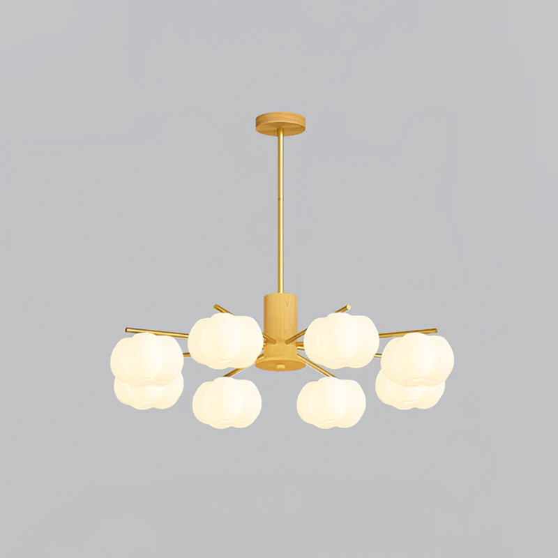 Cream Style Wooden Cotton Balls Chandelier For Living Room