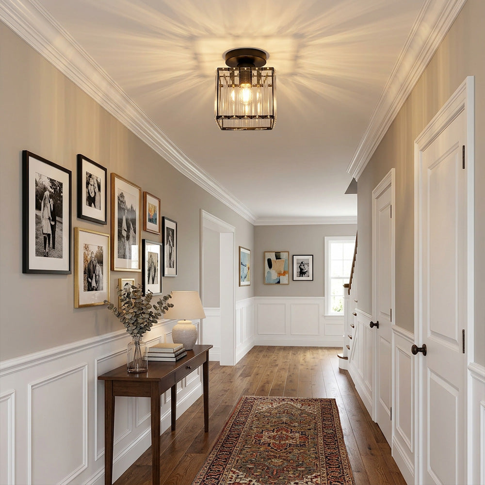 Modern K9 Crystal Hallway Semi Flush Ceiling Lights for Corridor Loft Balcony