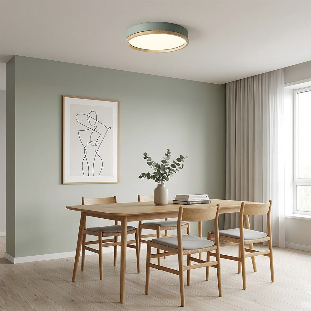 Contemporary Round Flush Mount Wooden Acrylic LED Ceiling Lights for Dining Room