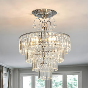 Crystal Silver/Black Semi Flush Mount Ceiling Light for Living Room Bedroom Hallway