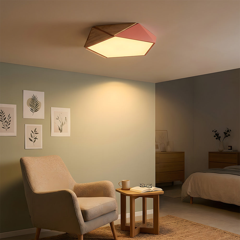 LED Dimmable Wooden Acrylic Geometric Flush Mount Ceiling Lights For Living Room