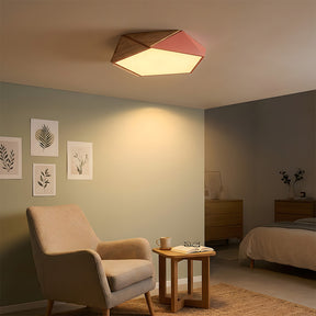 LED Dimmable Wooden Acrylic Geometric Flush Mount Ceiling Lights For Living Room