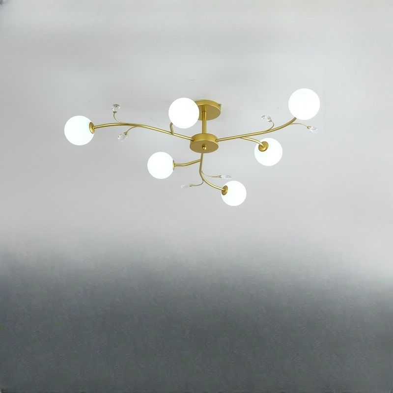 Spherical Semi-Flush Mount with Crystal-6/8/10/12 Lights Gold Ceiling Light