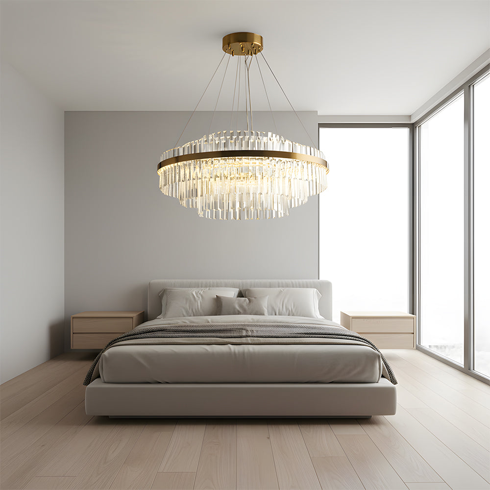 Modern Tiered Crystal LED Chandelier Luxury Hanging Lamp for Living Room Dining Room