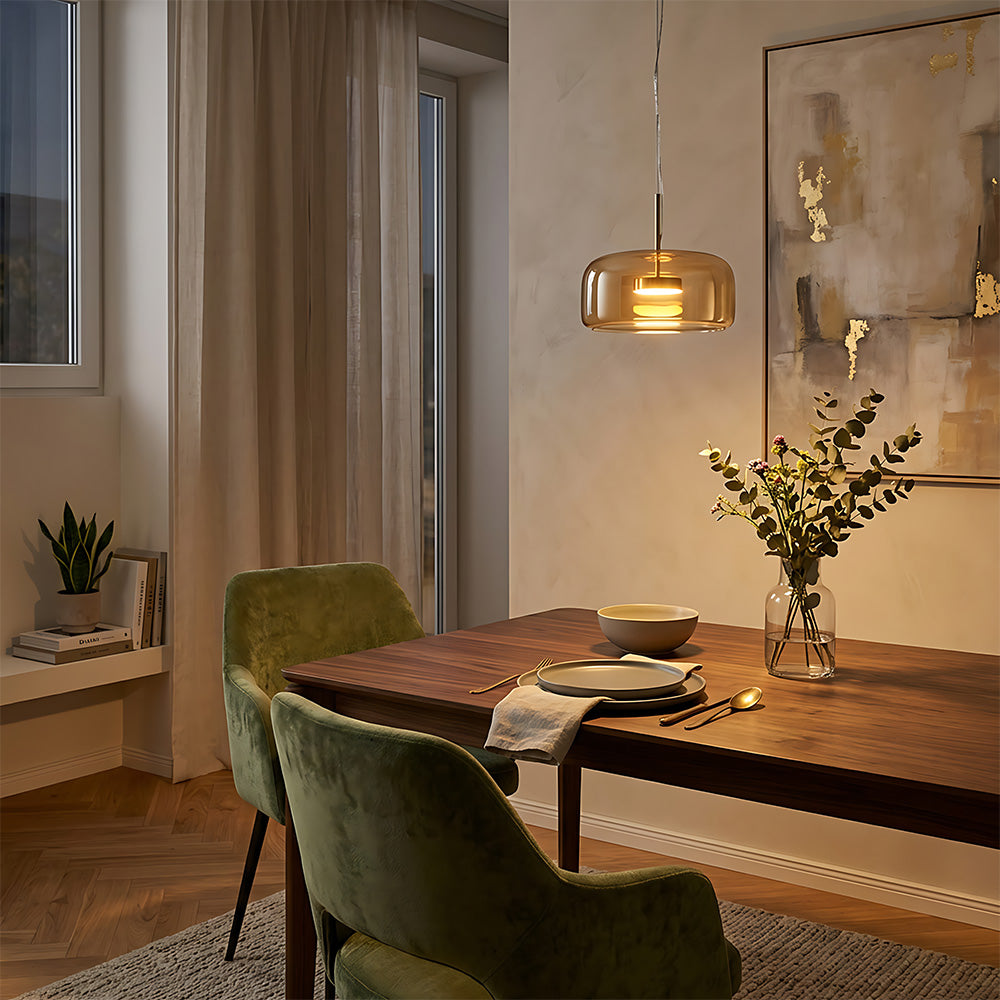 Elegant Amber Glass Iron LED Pendant Lights for Living Room