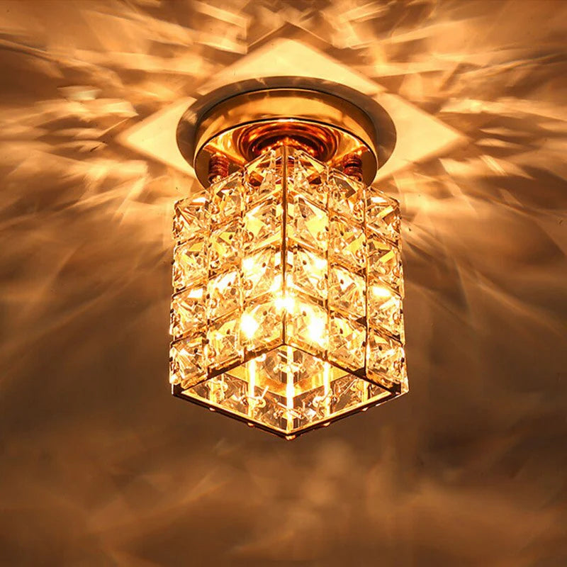 Contemporary Gold Round Glass Semi-Flush Hallway Light Fixture