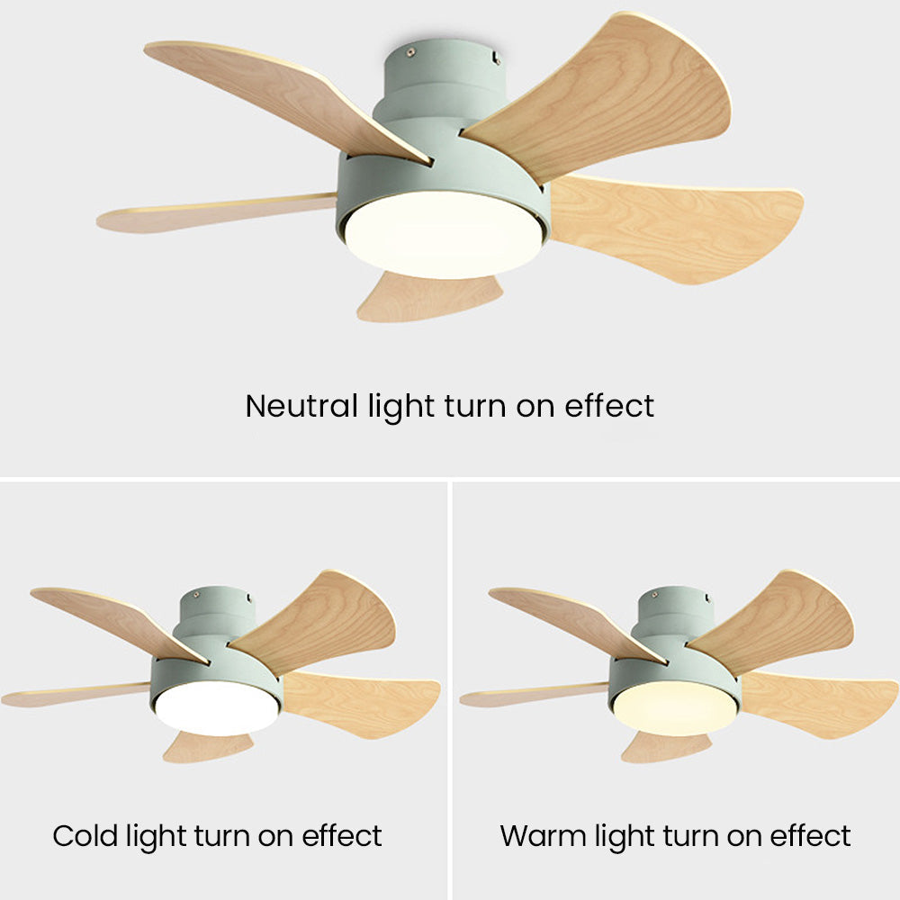 Contemporary Wood Semi-Flush Ceiling Fan With Lighting