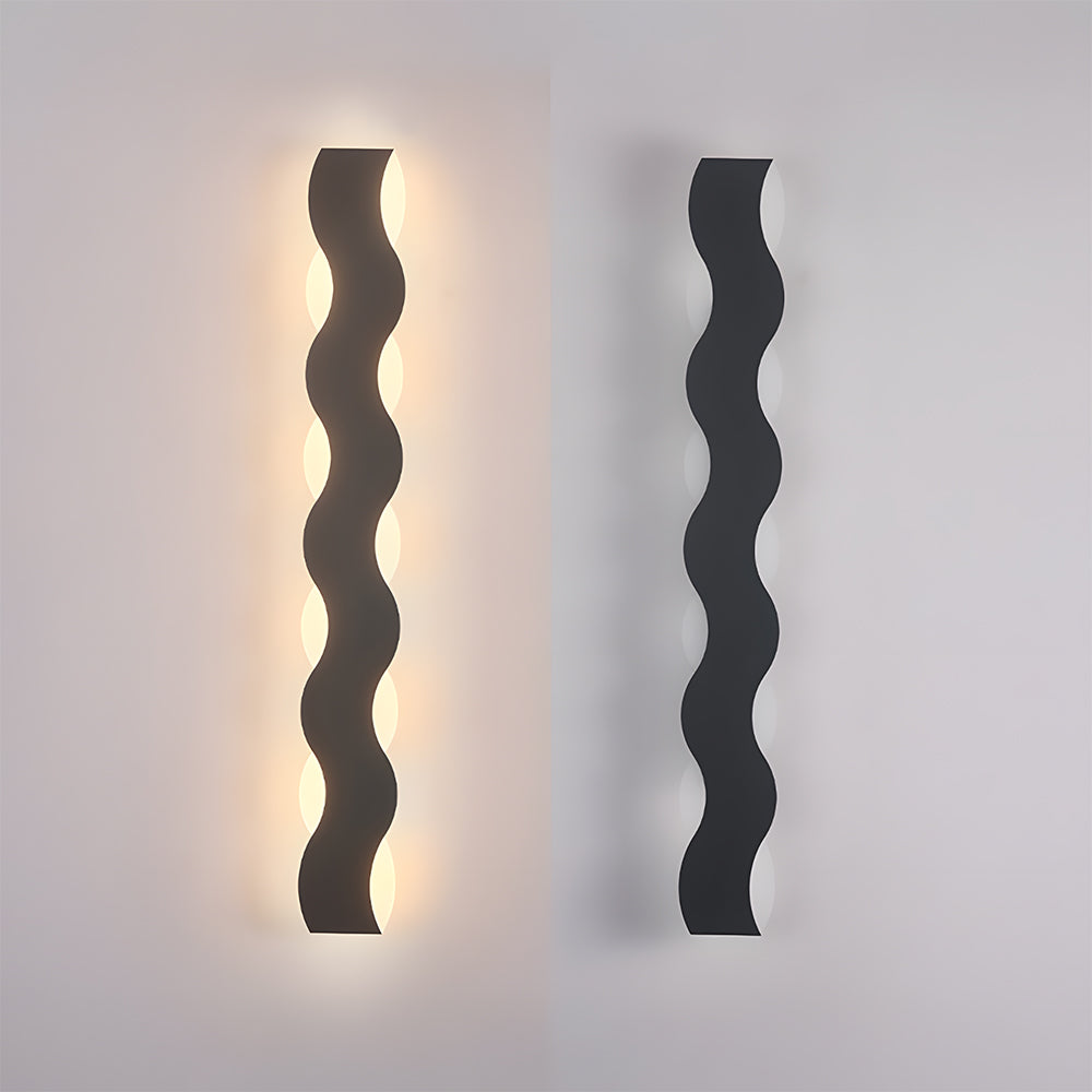Modern Wave LED Outdoor Wall Lamp Waterproof exterior wall lights in Black for Garden Courtyard