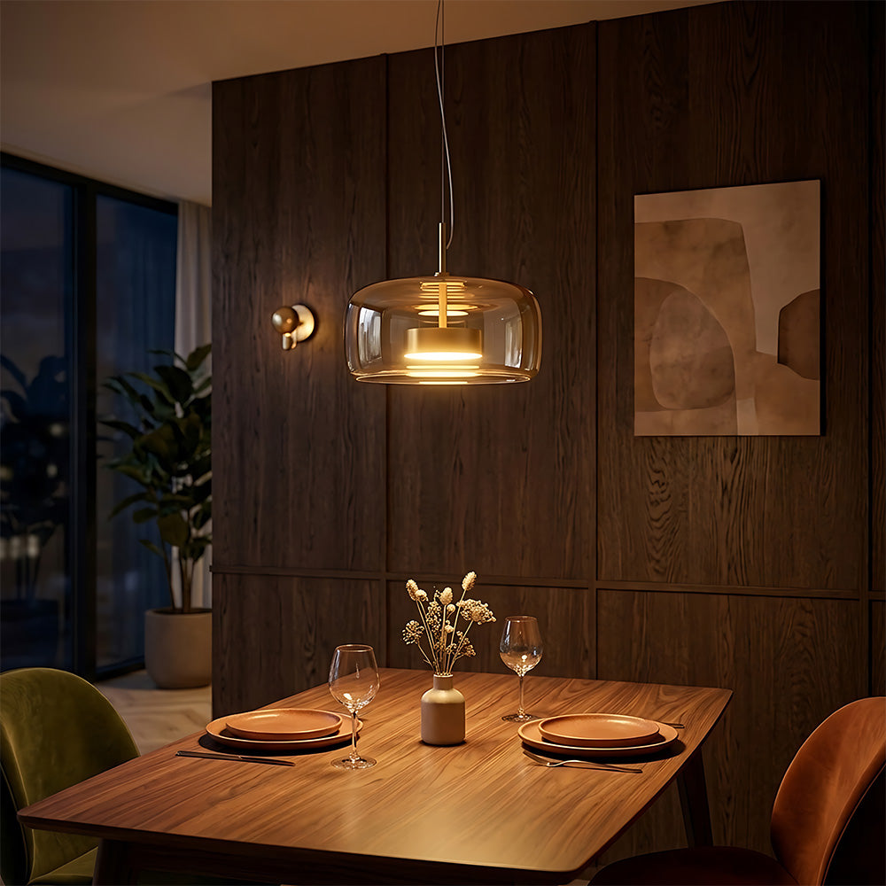 Elegant Amber Glass Iron LED Pendant Lights for Living Room
