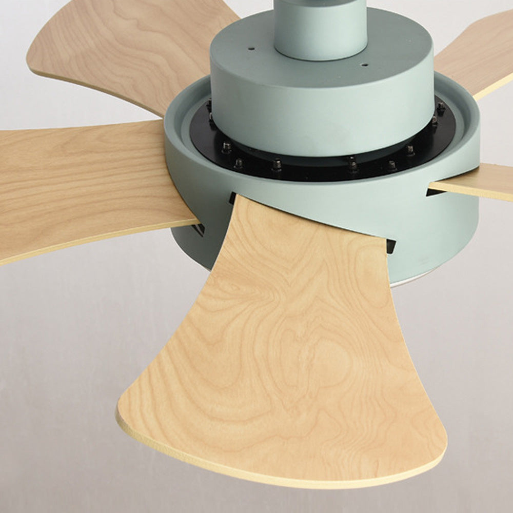 Contemporary Wood Semi-Flush Ceiling Fan With Lighting