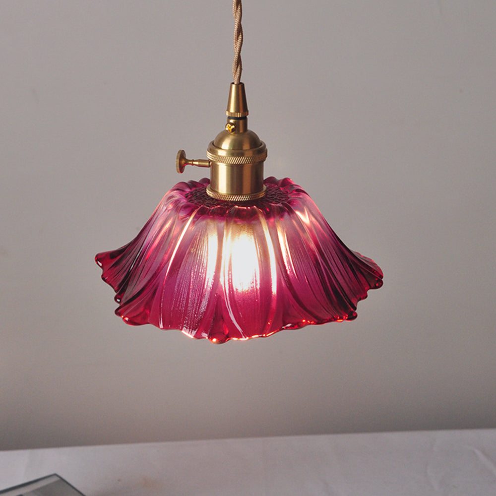 Retro Flower Shape Glass Pendant Light For Dining Room