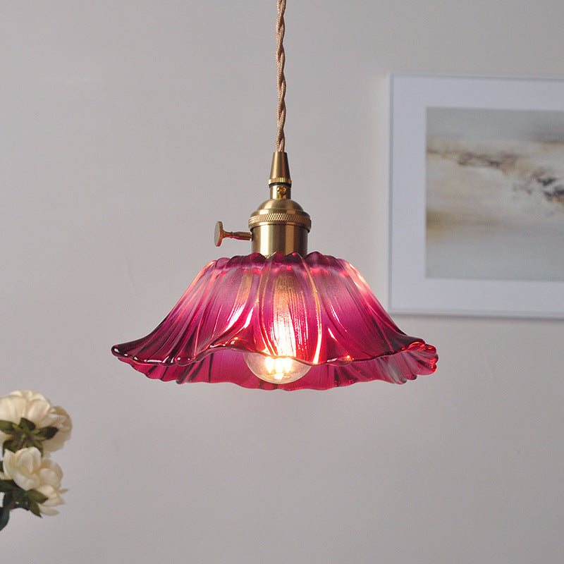 Retro Flower Shape Glass Pendant Light For Dining Room