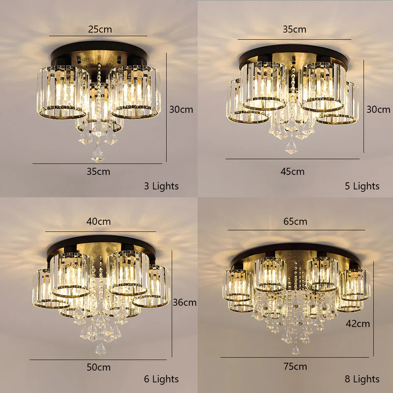 Crystal Modern Ceiling Light with Cylinder Crystal Shade for Living Room